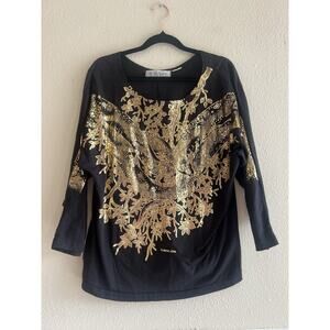 Michel Adam Vintage 80’s Snake‎ Metallic Gold Black Top L/XL Whimsigoth Artsy